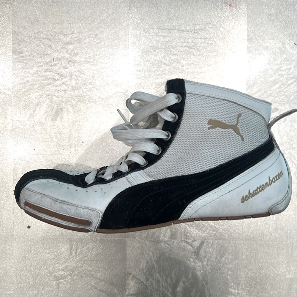 Size 8 White and Black Puma boxing, wrestling, gym shoes.